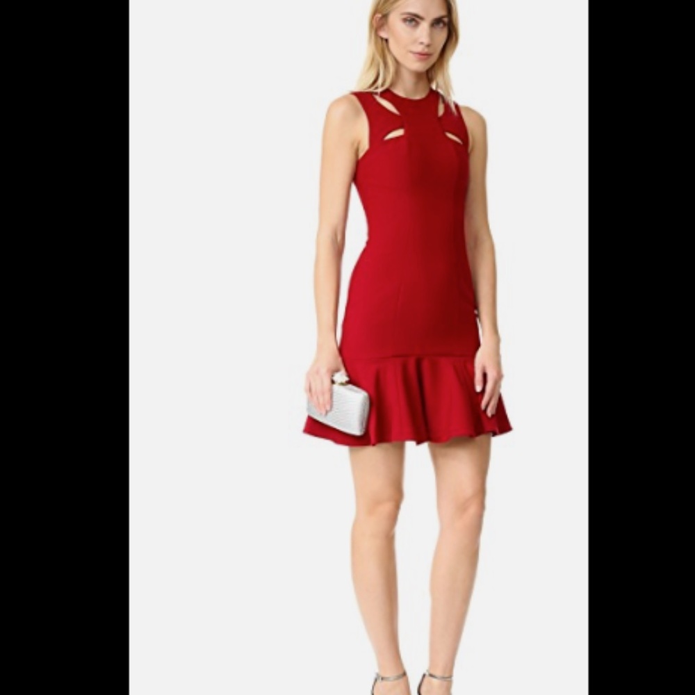 NWT 385 CINQ A SEPT SCORPIO CUT OUT DRESS CRIMSON RED 2 - Picture 2 of 5
